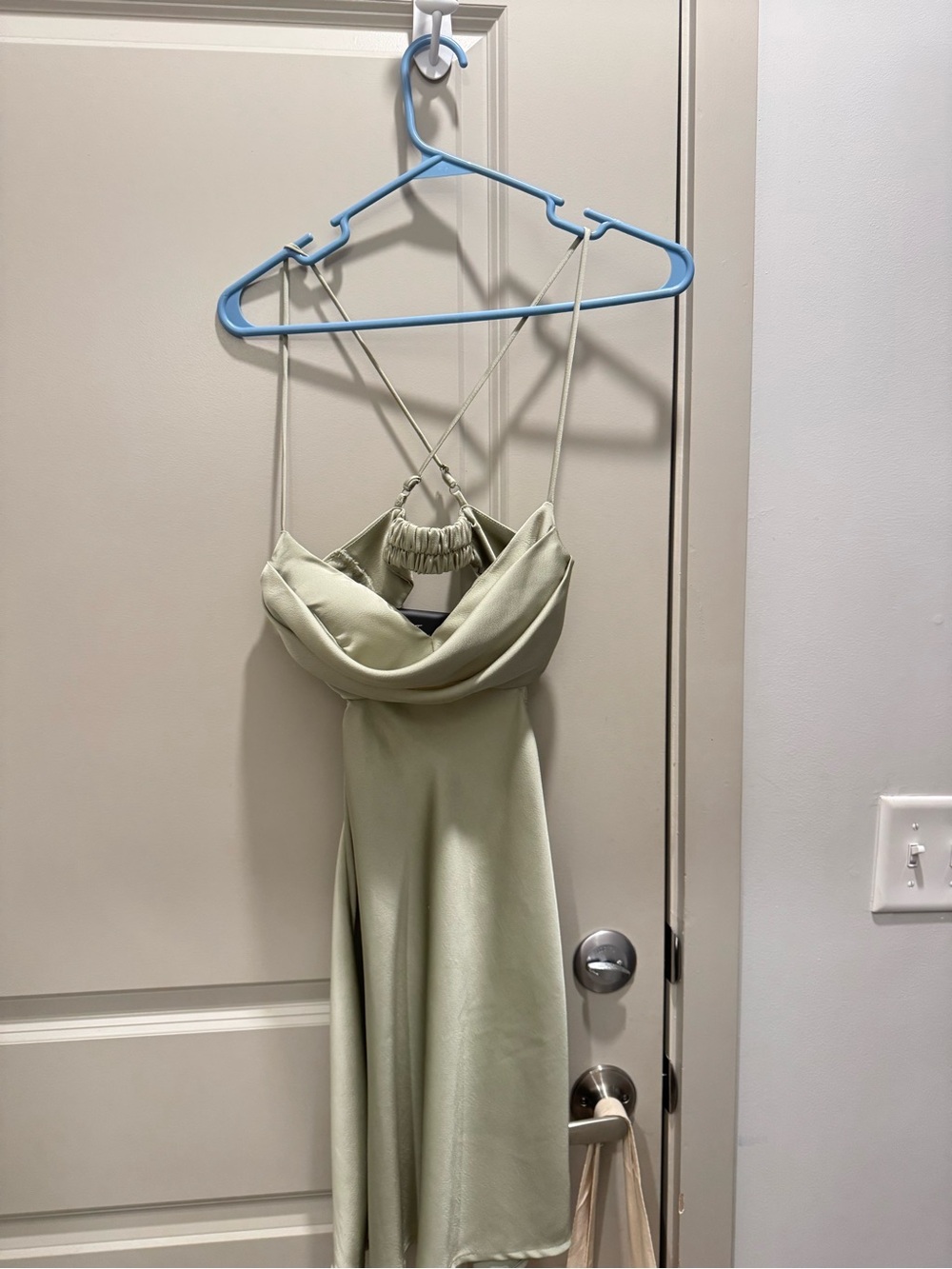 Princess Polly Sage Green Satin Cowl Mini Dress